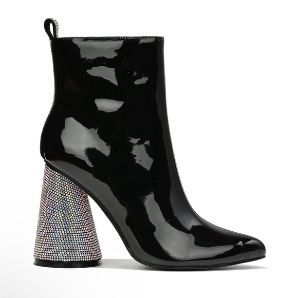 •CAPE ROBBIN• “Biba” Black Patent Rhinestone High Block Ankle Boots // NIB - Picture 2 of 16